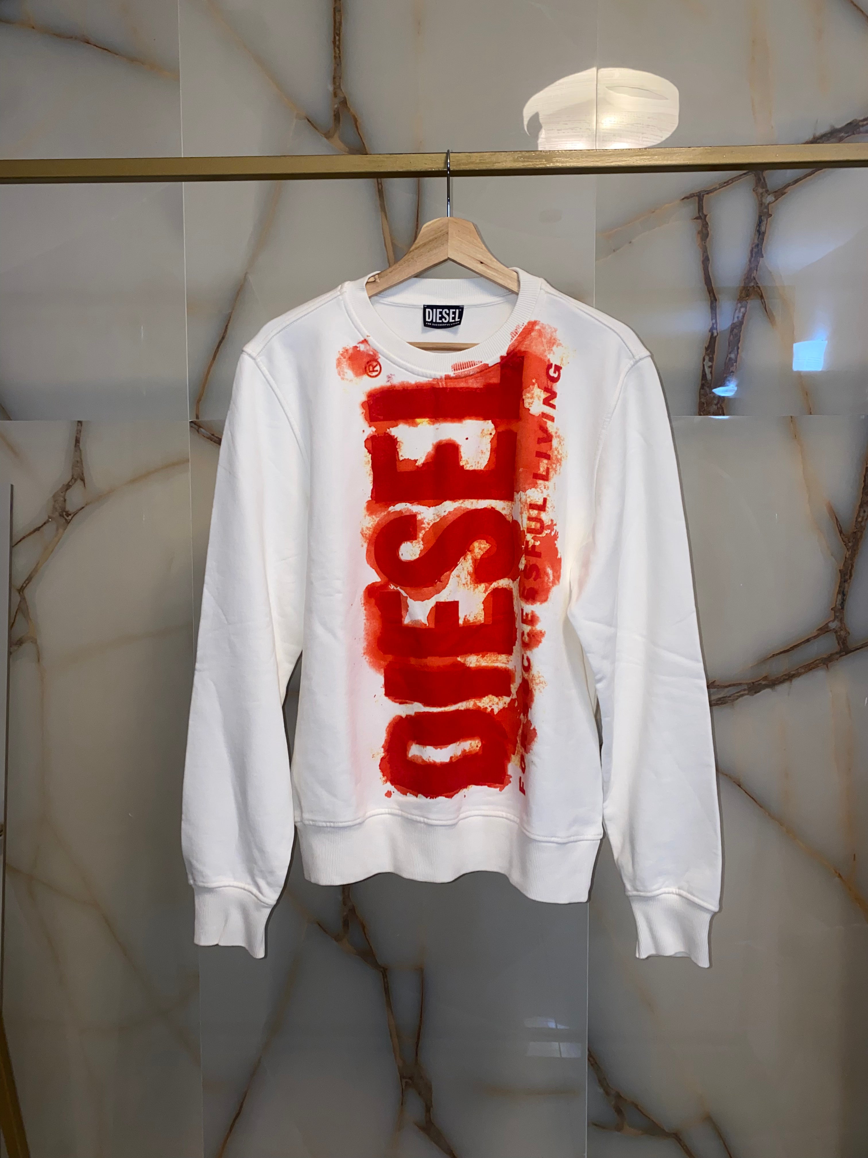 TR2698 - DIESEL White & Red Logo Print Sweatshirt